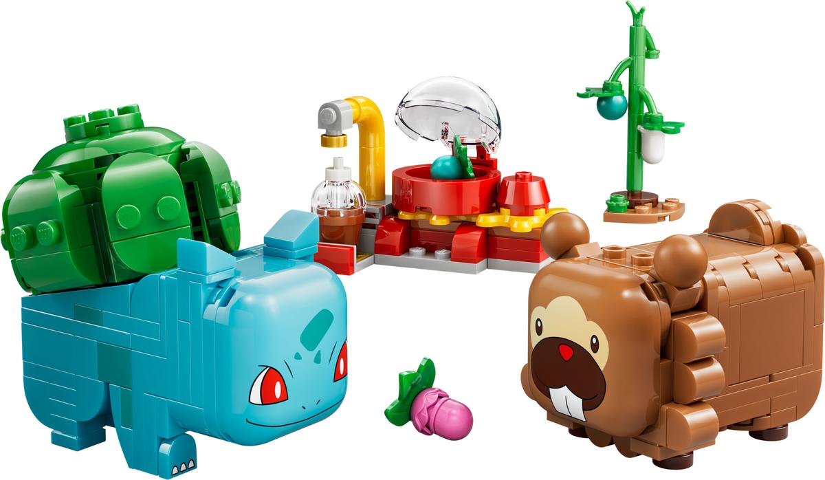 Bulbasaur i Bidoof z krzewem jagody