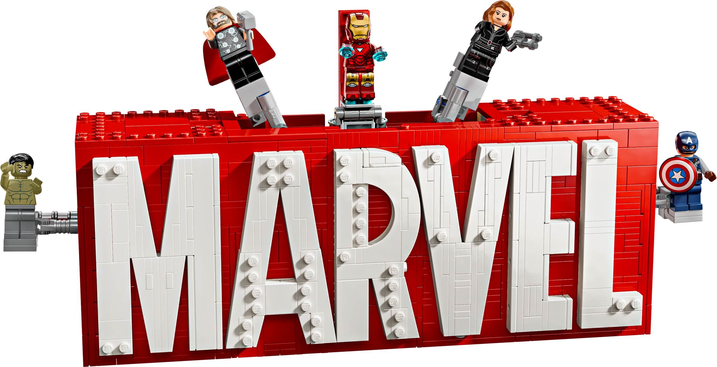 Logo MARVEL z minifigurkami